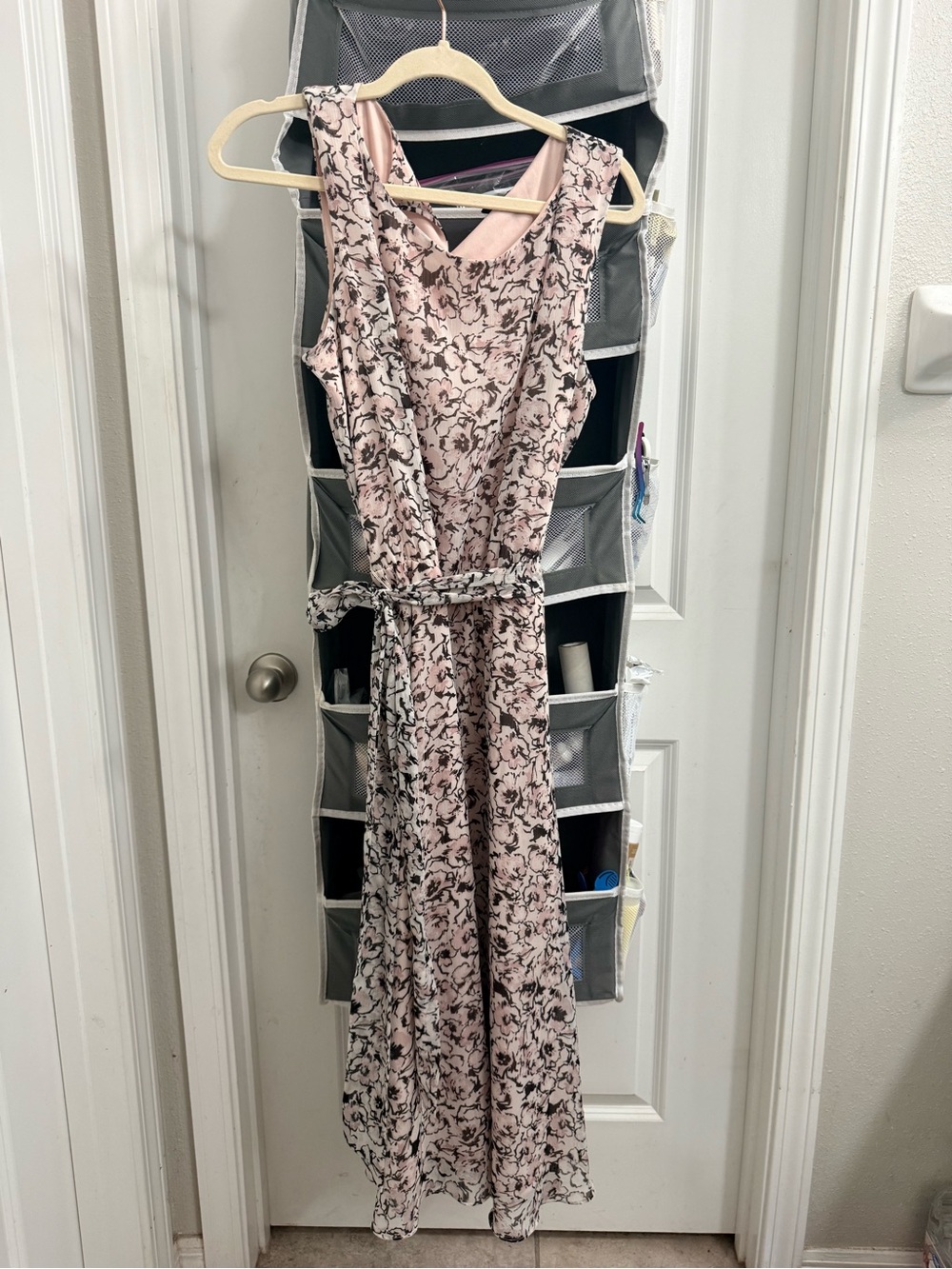 J.B.S. Powder Pink Floral Maxi Dress with Self-Tie Belt